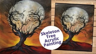Create Optical Illusion with Skeleton Tree Acrylic Painting