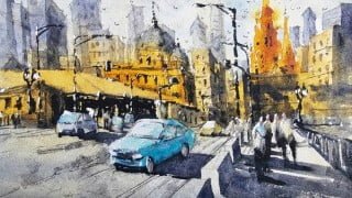 Detailed Urban Landscape Painting: Melbourne, Victoria