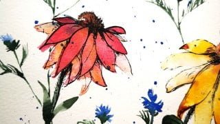 Dynamic floral illustration in watercolours and ink