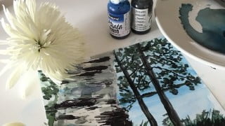 How to paint with Alcohol inks - Birch Tree and Flowers