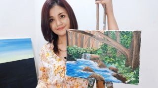 Learn how to paint jungle waterfall in Oil Painting