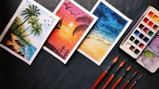 Learn to paint watercolor beaches | Painting easy seascapes