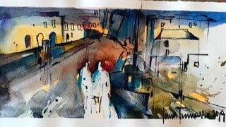Modern Watercolor. 4 Spain Landscapes.