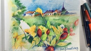 Poetical drawing with colored pencils