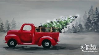Red Truck with Lights Acrylic Painting on Canvas - Beginners