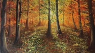 Start painting landscape forest and deer