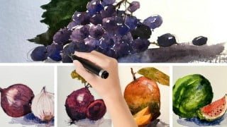 Watercolor-Learn to paint Fruits & Vegetable in 3 easy steps