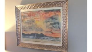 Watercolour painting. A stunning memorial portrait, sunset.