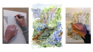 Watercolour painting for beginners. Gwrych castle "Steps".