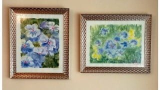 Watercolour painting. Large Geraniums. Beginner watercolors.