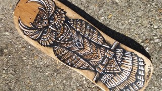 Free Drawing Tutorial - Drawing an owl on an old upcycled skateboard