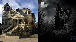 Free Photoshop Tutorial - Photoshop CC: Create a Spooky Haunted-House in one hour