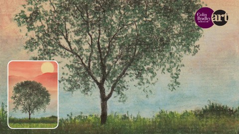 Free Tutorial - Draw a Simple Tree Sunset Landscape using Pastel Pencils