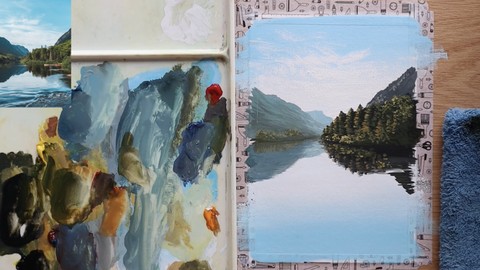 Lake and Trees Gouache Tutorial | How to Paint a Landscape