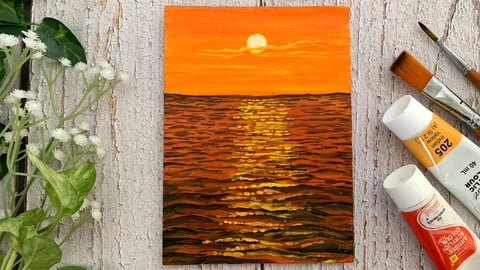 Painting Ocean sunset with Acrylics